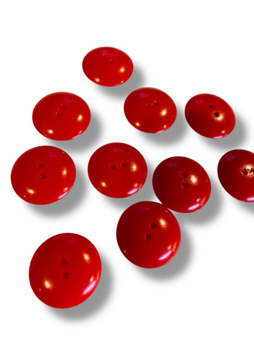 Set of 10 Midcentury Red Plastic Buttons  Curved Craft Sew 1" Diameter
