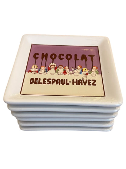 Set of 6 Chocolate Deespaul-Havez Pottery Barn Coasters Dessert Plates 4.5"