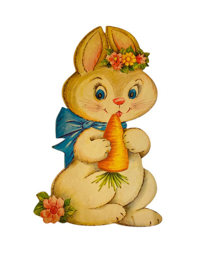 Vintage Easter Brown Bunny Rabbit with Carrot Diecut 16"