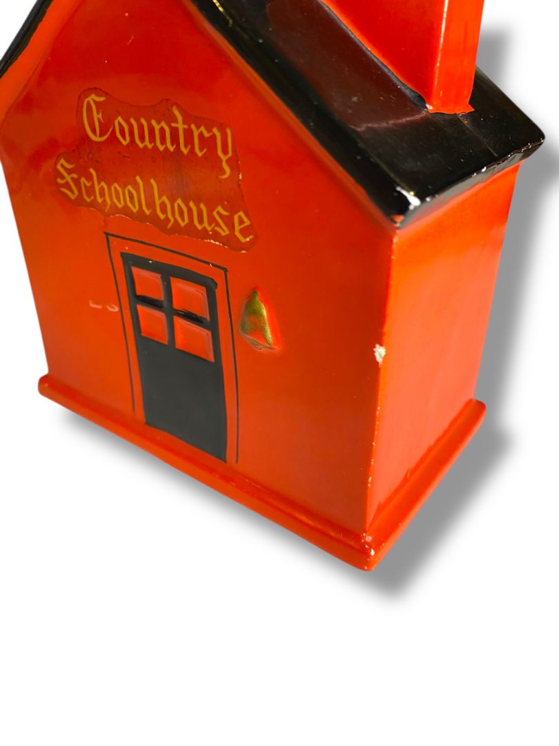 Vintage Lego Japan Ceramic Country Schoolhouse Bank Red Bird on Roof