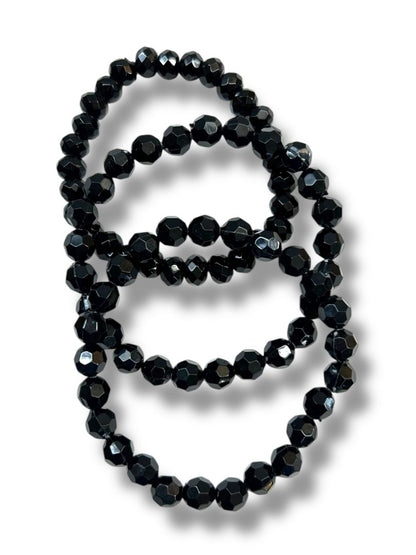 Set of 3 Black Stretch Bracelets Shiny Faceted Beads