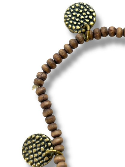 Delicate Brown Beaded Stretch Bracelet Medallion Charms