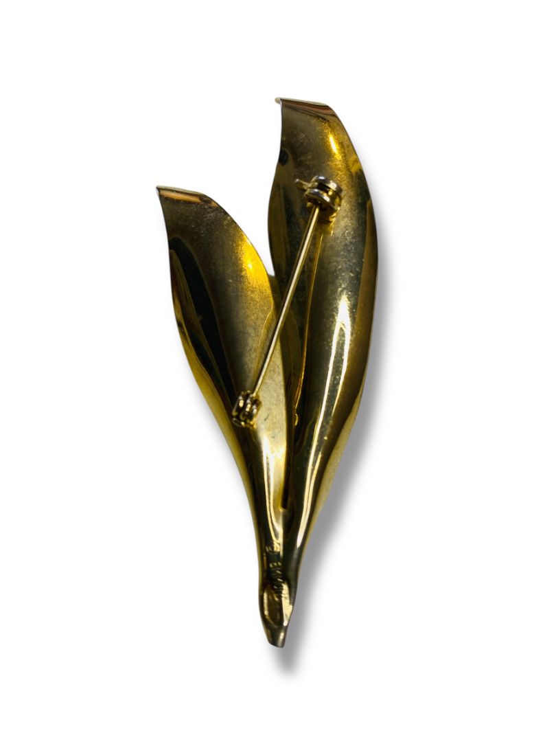 Vintage Signed Emmons Goldtone Faux Pearl Leaf Brooch 2.75"