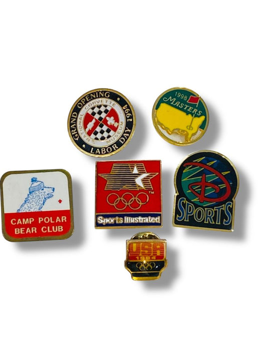Lot of 6 Vintage Sports Pins Disney Corvette Olympics Polar Bear