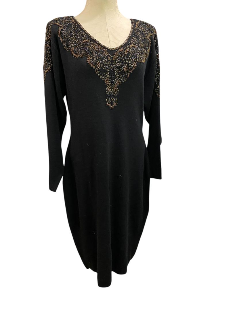 Size 14 Saks Fifth Avenue Wool Sweater Dress Beaded Vintage Hong Kong