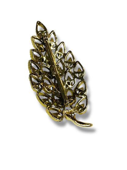 Vintage Signed Gerrys Brooch Pin Leaf Black Insets 2.6"