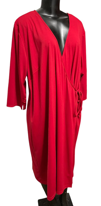 22/24 Lane Bryant Wrap Midi Dress Red Stretch 3/4 Sleeve Mid Calf