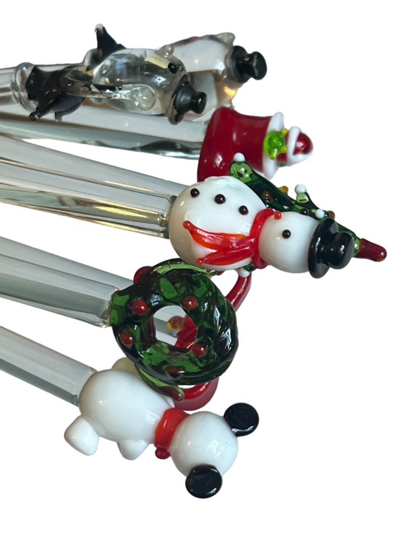 Vintage Blown Glass Christmas Drink Stirrers Swizzle Sticks