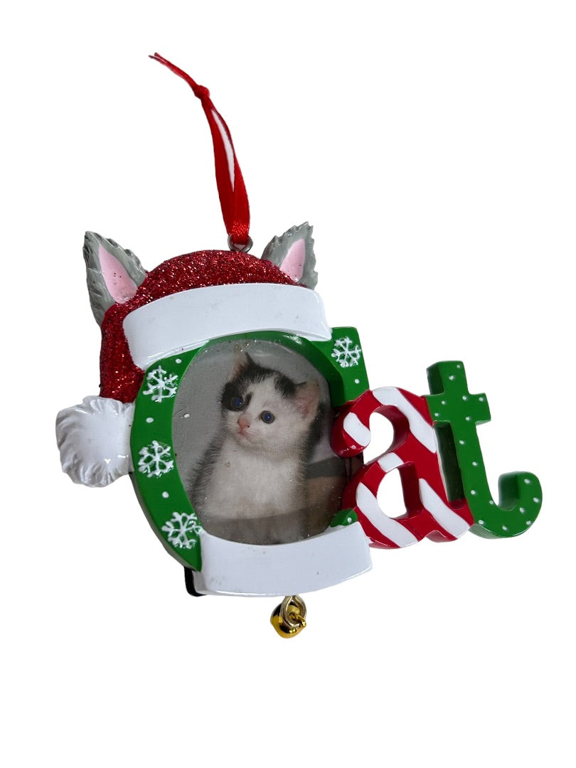 Holiday Ornament "Cat" Photo Frame Bell Cat  1.5" Holiday Christmas