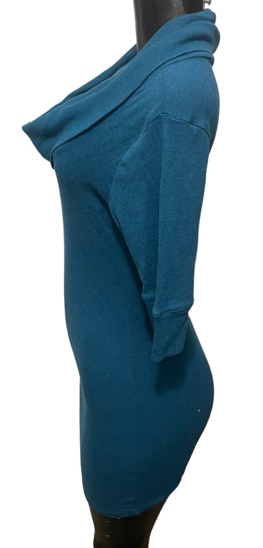 Medium Express Sexy Basic Half Sleeve TunicTop Cowl Neck Top Teal Soft Jersey Knit