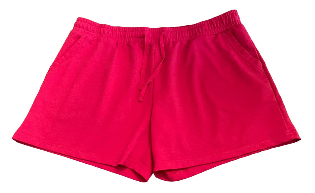 XL Elastic Waist Drawstring Womens Pull On Shorts Pockets Red