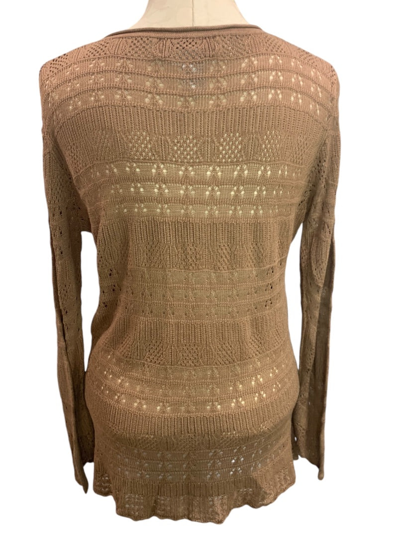 Large Joseph A. Womens Brown V-Neck Lightweight Knit Rayon Sweater Open Weave