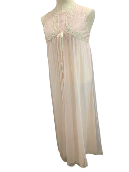 Large Gossard Artemis Pink Peignoir Chiffon Nightgown Robe Set 1960s Vintage