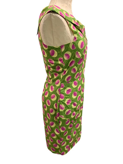 Medium Vintage 1960s One Shoulder Sheath Dress Green Pink
