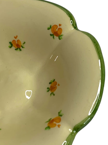 France Vintage Handpainted Dish Bowl Floral Shape Yellow Green 5 Inch