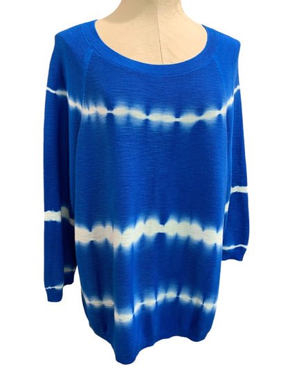 XL Talbots Womens Blue Tie Dye Pullover Casual Sweater 3/4 Sleeve