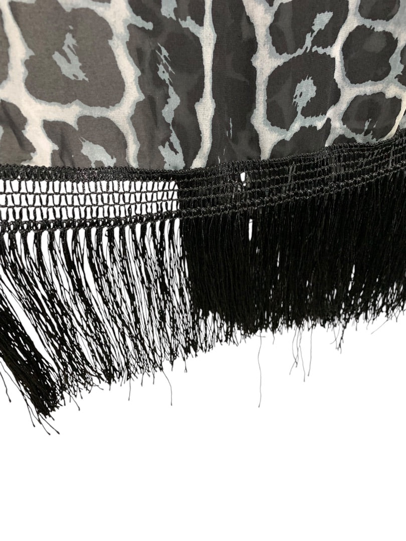 Womens Animal Print Fringed Scarf Lightweight Black White 84x18 Inches