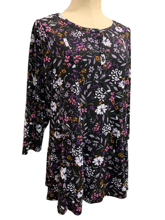 Size 14/16 Lane Bryant Womens Black Floral Swing Tunic Soft Jersey Knit