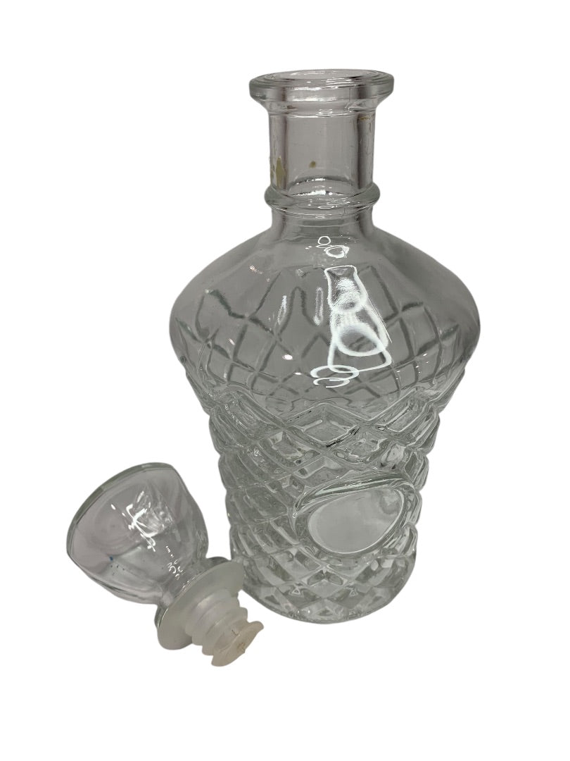 Vintage Cut Glass Liquor Decanter with Stopper Clear 9.5 Inch