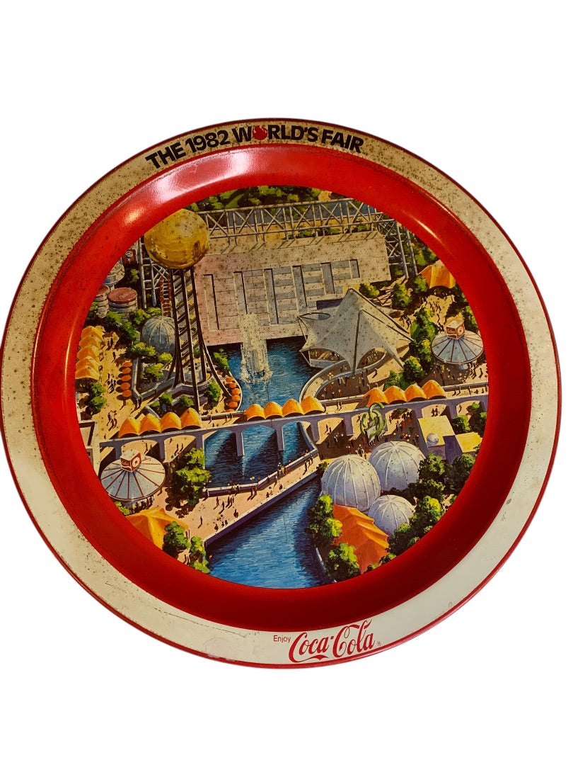 Vintage 1982 Worlds Fair Coca-Cola Metal Tray 12 Inch Knoxville TN