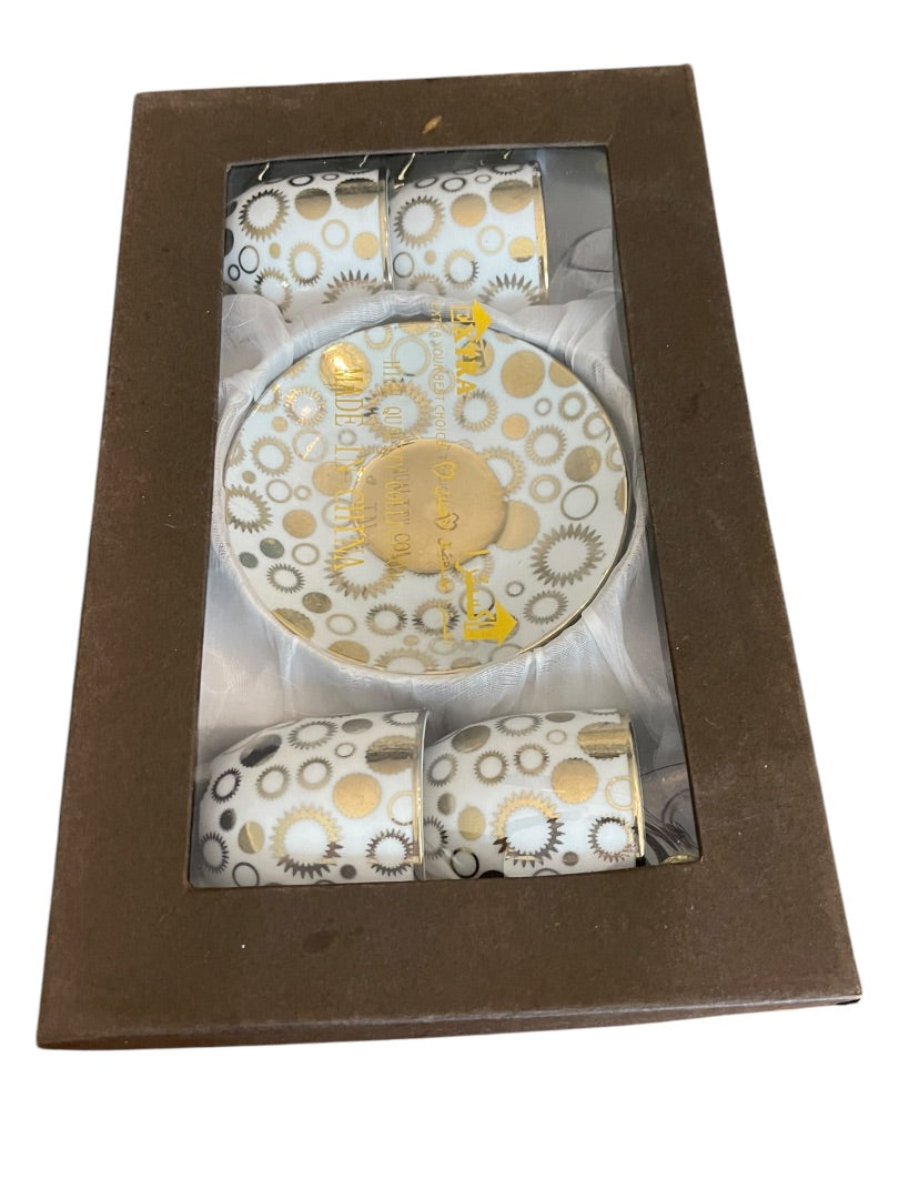 Extra Set of 4 Demitasse Cups and Saucers Set White Gold in Box