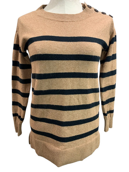 XXSP LOFT Petite Womens Cotton Blend Soft Brown Black Striped Sweater