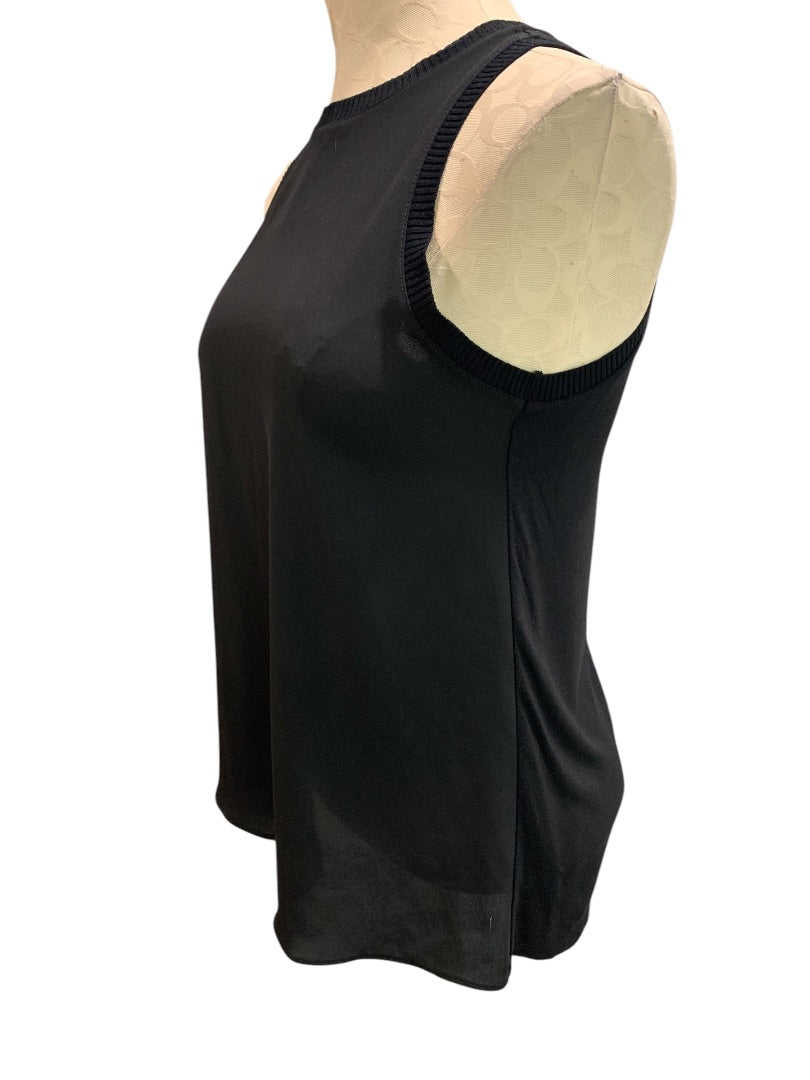 XXS LOFT Womens Black Sleeveless Blouse Shirt Contrast Front