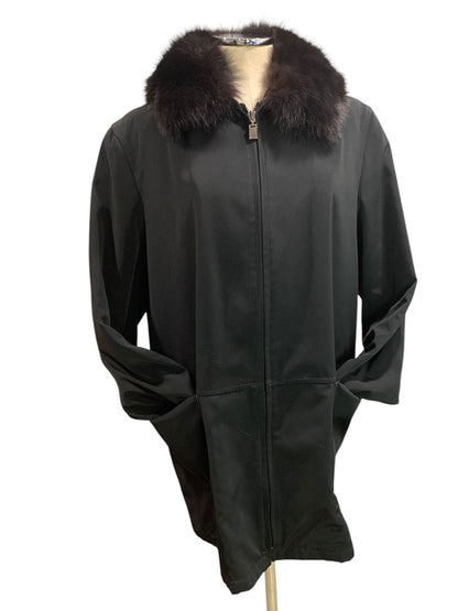 Large Fleet Street Womens Black Zip Up Jacket Fox Fur Removable Collar Water Resistant