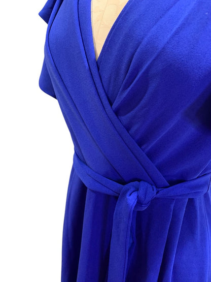 Size 12 DKNY New Flutter Sleeve Faux Wrap Dress Royal Blue