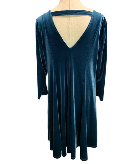 2X Torrid Deep Teal Velour A-Line Dress V-Neck Stretch Swing