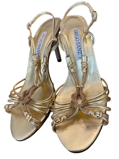 Size 7.5 Diego Sanz Spain Strappy Sandals Gold 3.5 Inch Heel