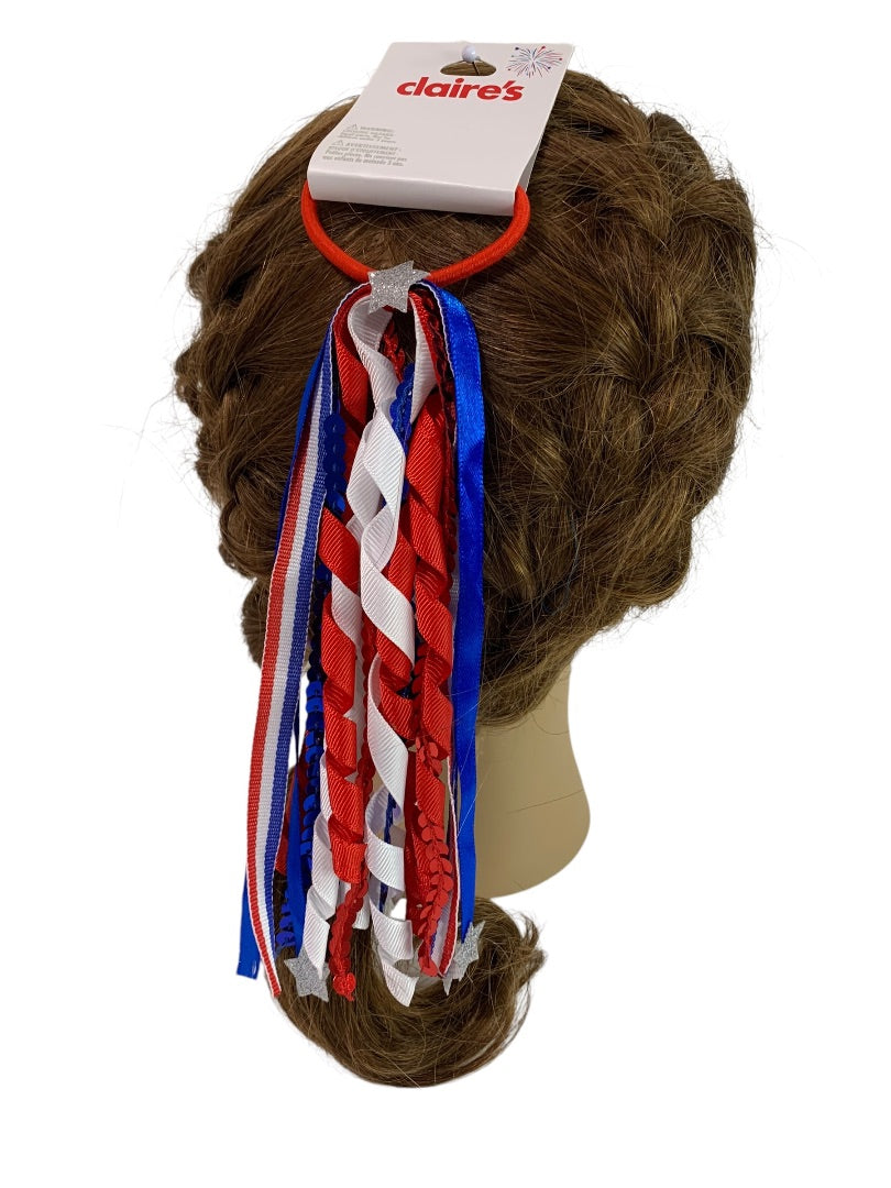 Claires New Elastic Hair Band Ribbon Curly Patriotic USA Red White Blue