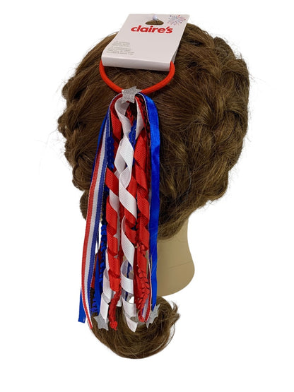 Claires New Elastic Hair Band Ribbon Curly Patriotic USA Red White Blue