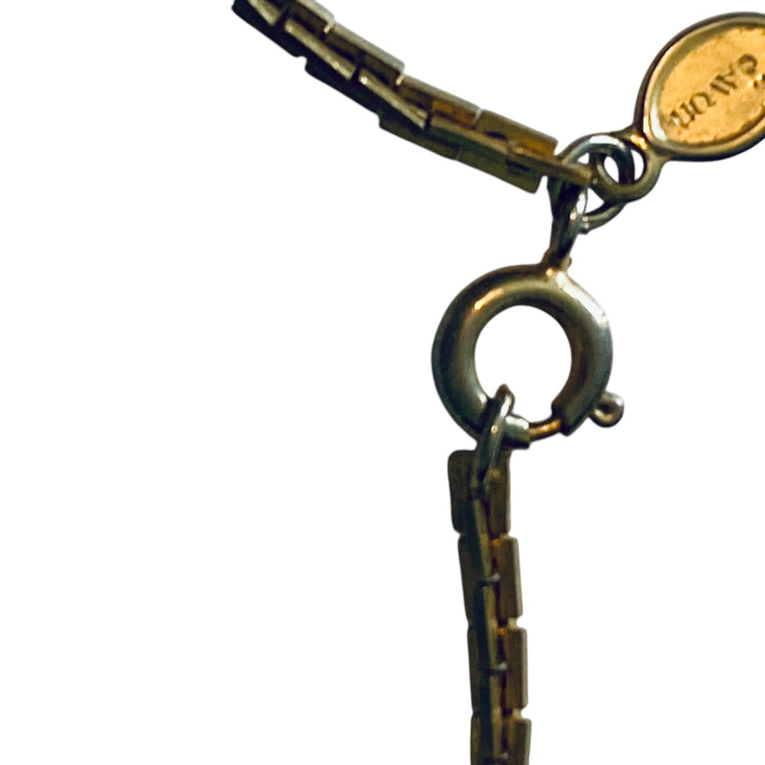 Vintage Signed 25 inch Avon Box Chain Necklace Goldtone with Silvertone Beads Spring Clasp