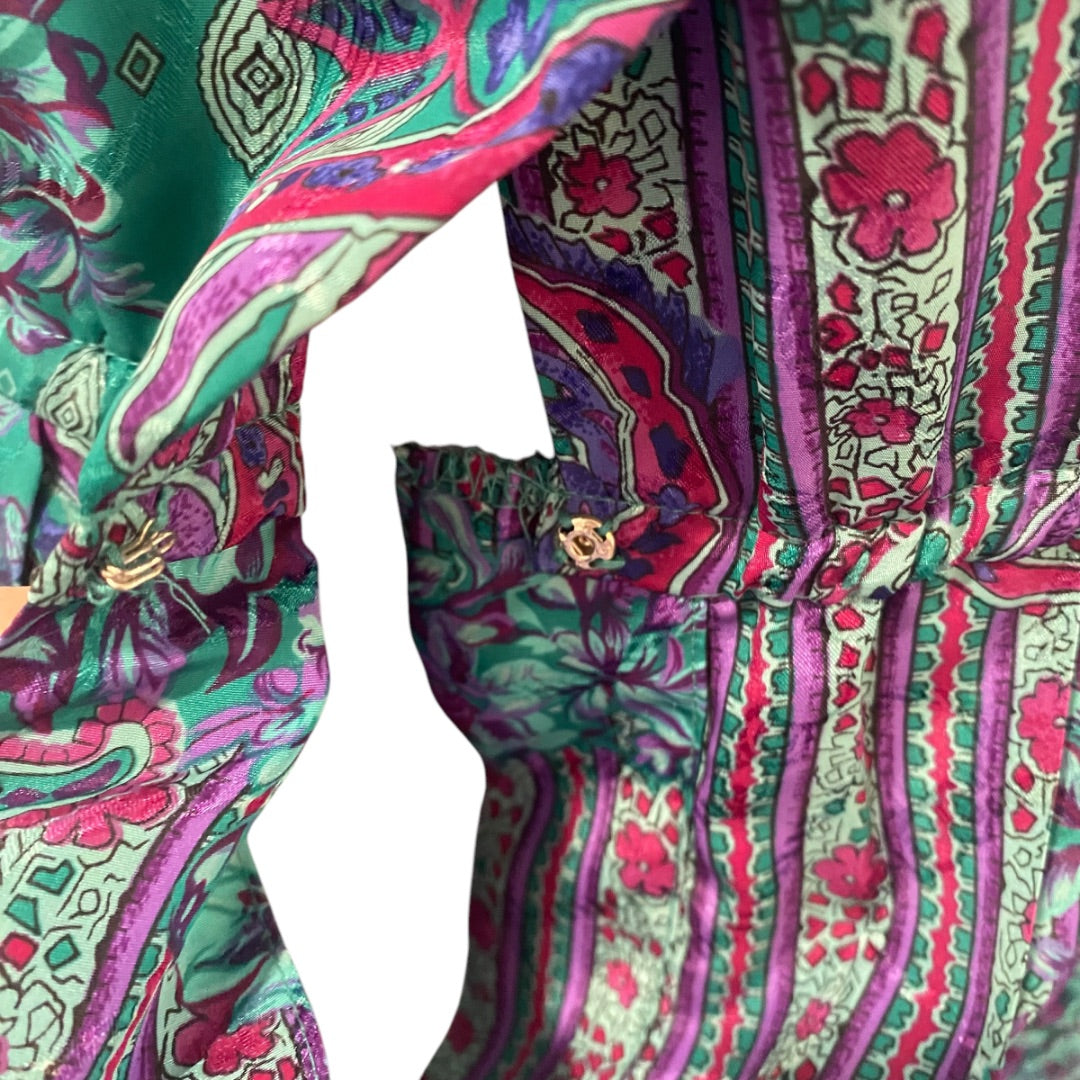 Size 14 Schrader Womens 1980s Polyester Dress Shoulder Pads Pleated Green Purple