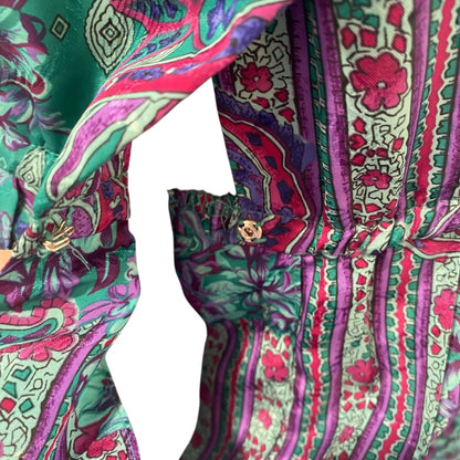 Size 14 Schrader Womens 1980s Polyester Dress Shoulder Pads Pleated Green Purple