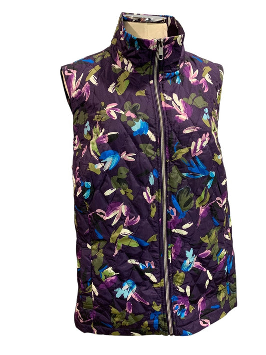 2X CJ Banks Womens Floral Quilted Zip Up Vest Purple Blue