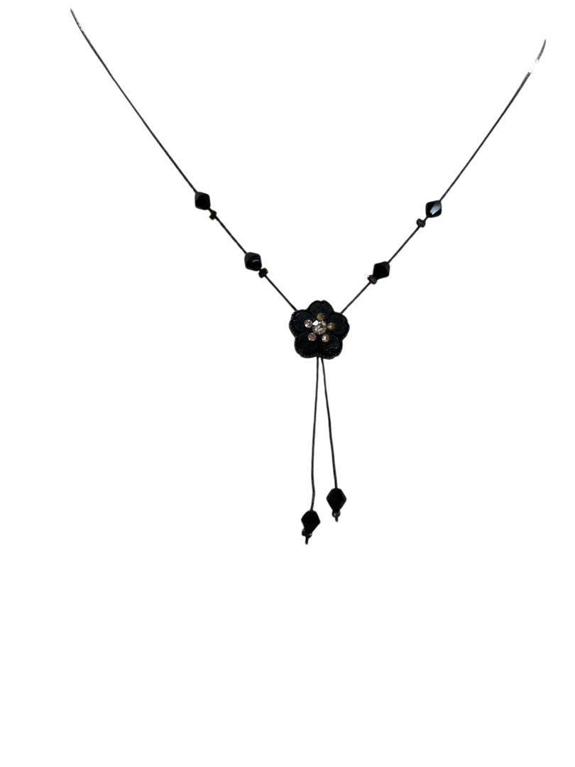 Black Flower Necklace 16 Inch Spring Closure Tassel