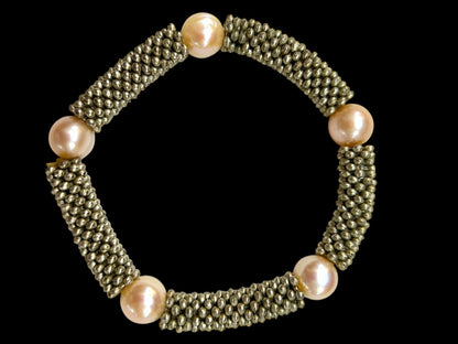 Stretch Bracelet Silvertone Faux Pearl Beaded