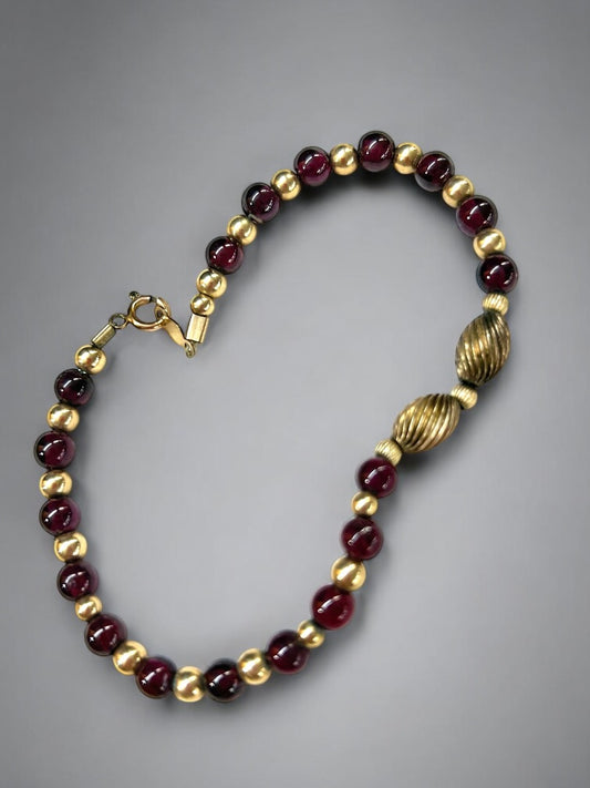 Goldtone Purple Beaded Bracelet Spring Clasp 7 Inch