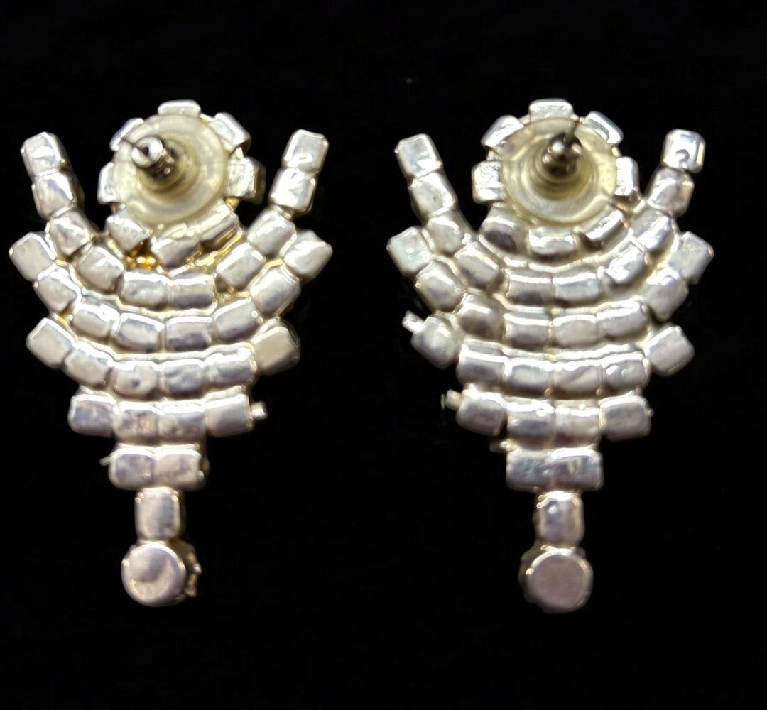 Vintage Rhinestone Pierced Post Earrings  2 Inch Drop No Movement