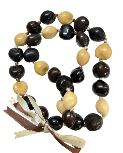 Large Hollow Brown Tan Lightweight Oversize Tie Neck Closure 33 Inch