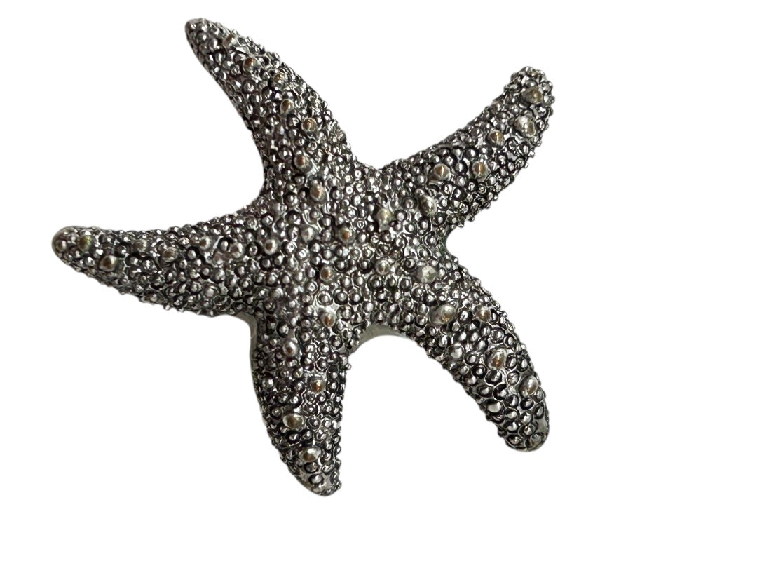 Silvertone Textured Starfish Pendant Statement 2 Inch Beachy Coastal