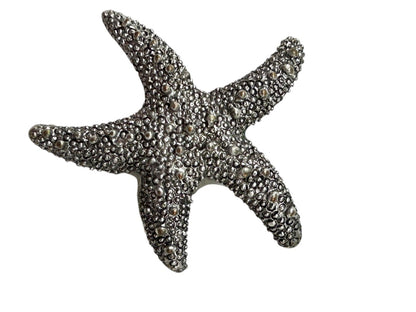 Silvertone Textured Starfish Pendant Statement 2 Inch Beachy Coastal