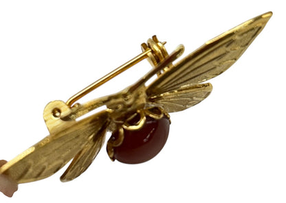 Vintage Goldtone Butterfly Brooch Pin Cabochon Stone 1.5 Inch