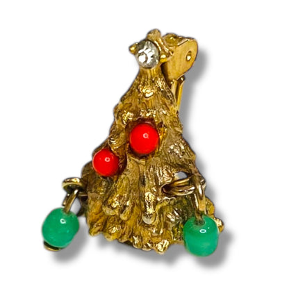 Goldtone Vintage Christmas Tree Brooch Pin Small .75 Inch Ornaments Dimensional