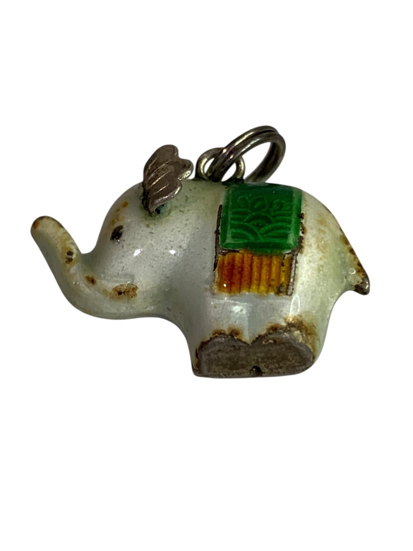 Vintage Metal Painted Elephant Lucky Trunk Up Charm Small .75 Inch