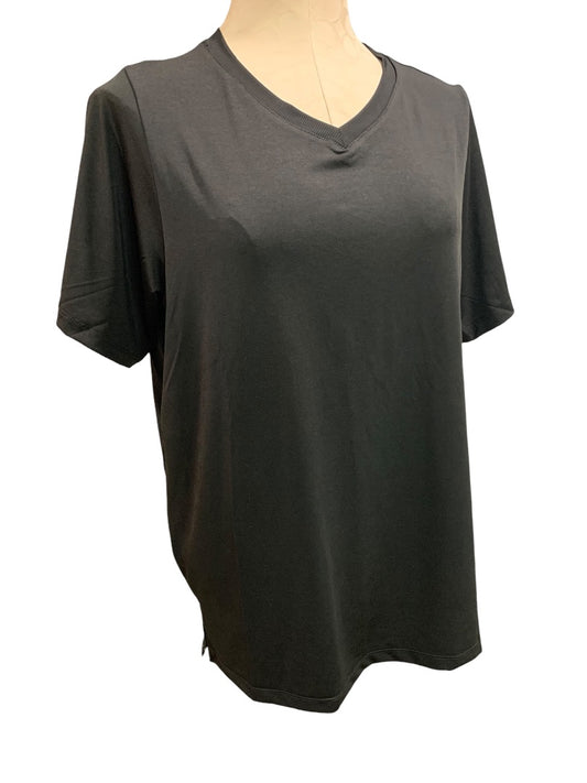 Large Womens V-Neck Black Activewear Tshirt New Short Sleeve
