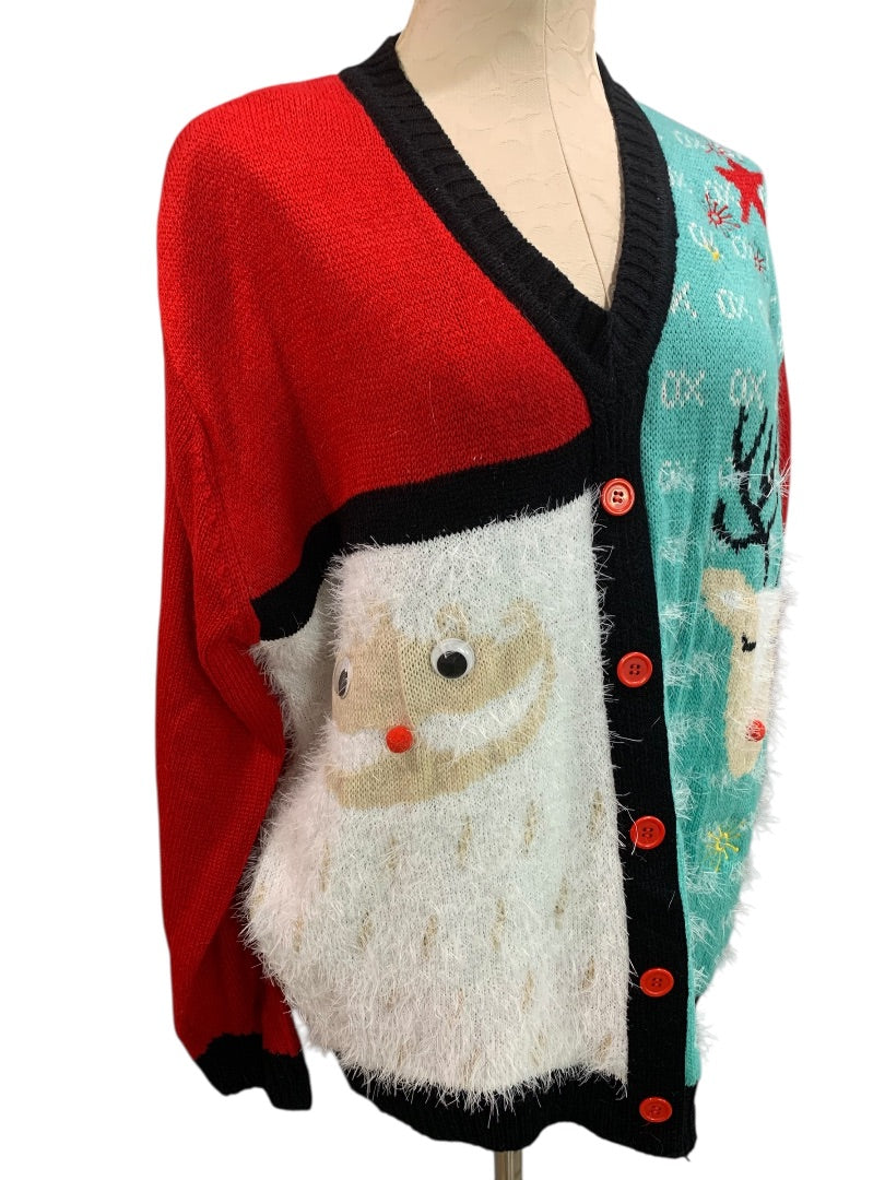 XL Womens New Christmas Cardigan Sweater Soft Fuzzy Santa Reindeer
