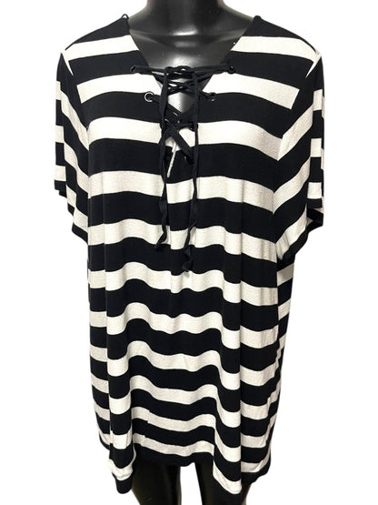 3X INC International Concepts Striped Short Sleeve Womens Top Shirt